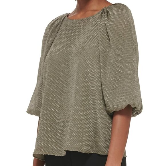 CALVIN KLEIN Women's Lantern Sleeve Clip Chiffon Blouse Sz: L   Green - Picture 3 of 13